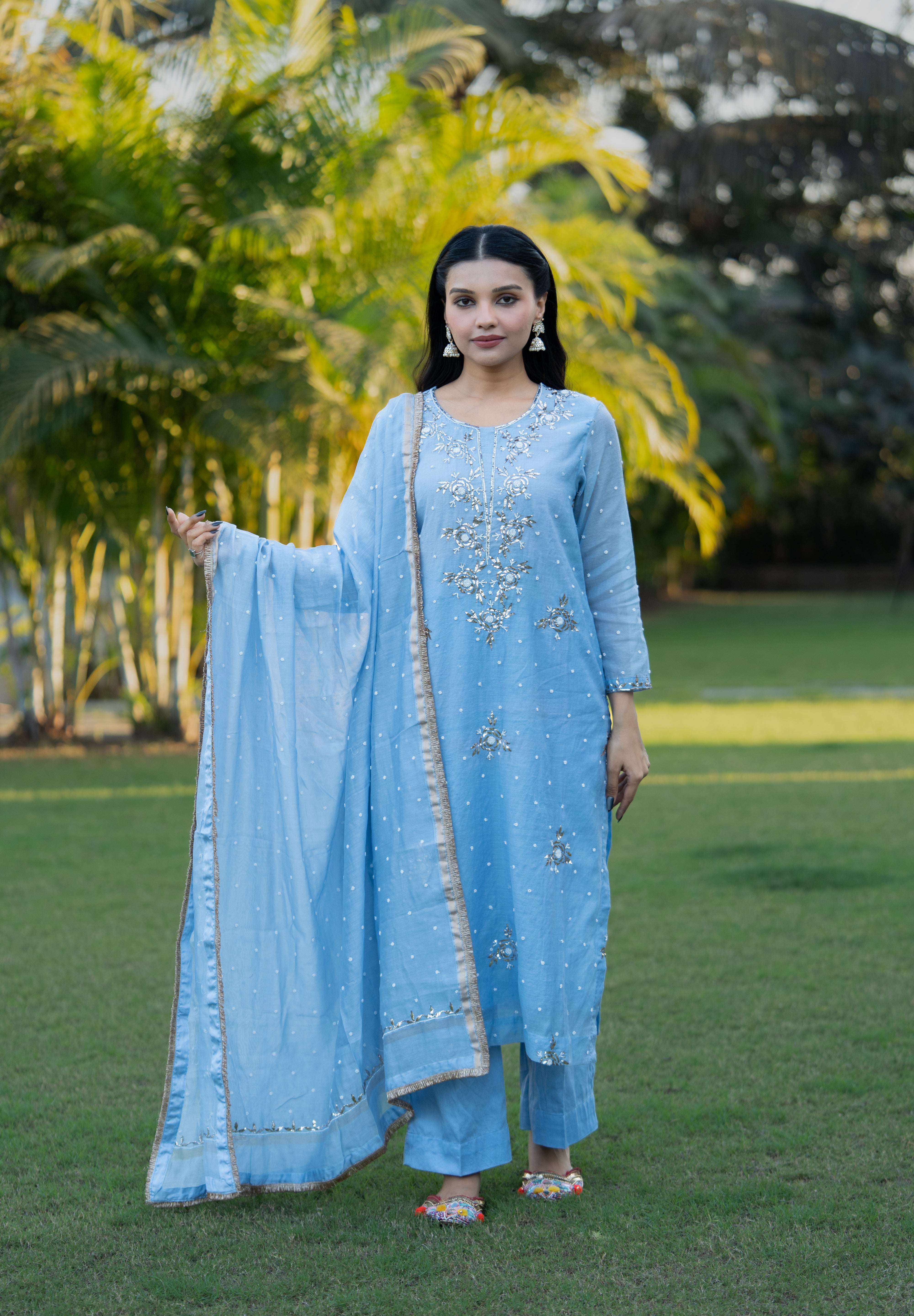 MEERA - MUKAISH SUIT SET IN ICE BLUE