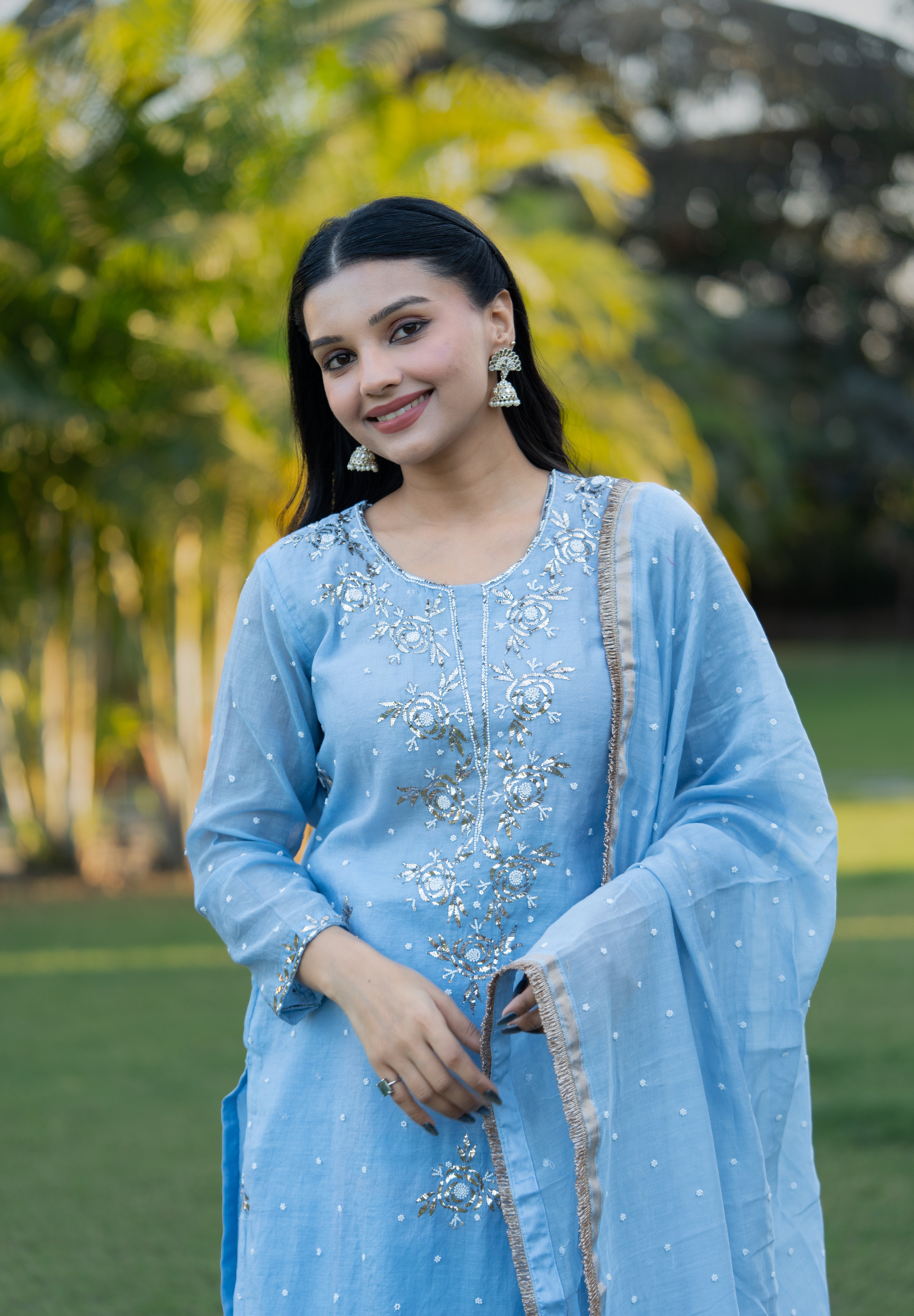MEERA - MUKAISH SUIT SET IN ICE BLUE