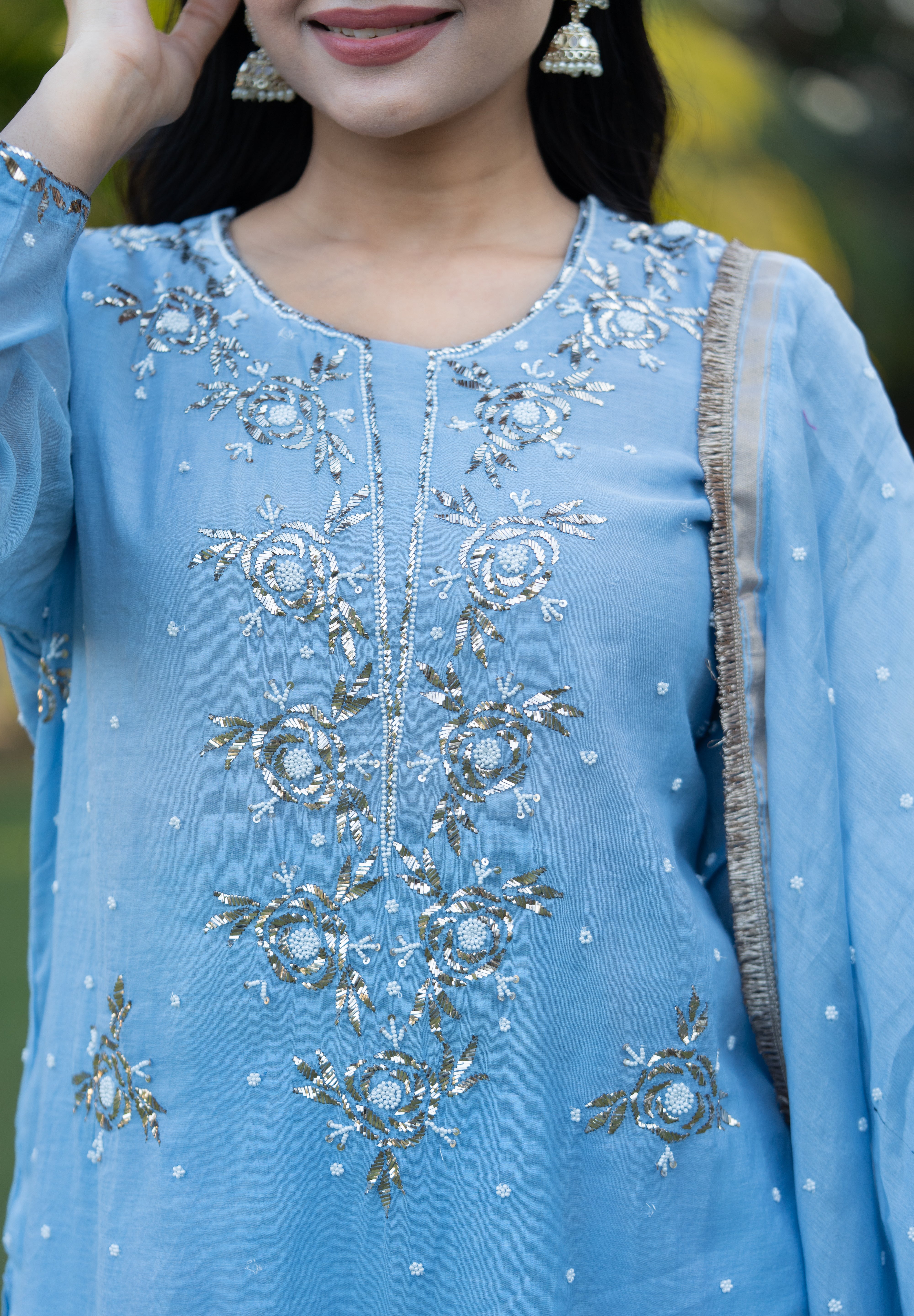 MEERA - MUKAISH SUIT SET IN ICE BLUE