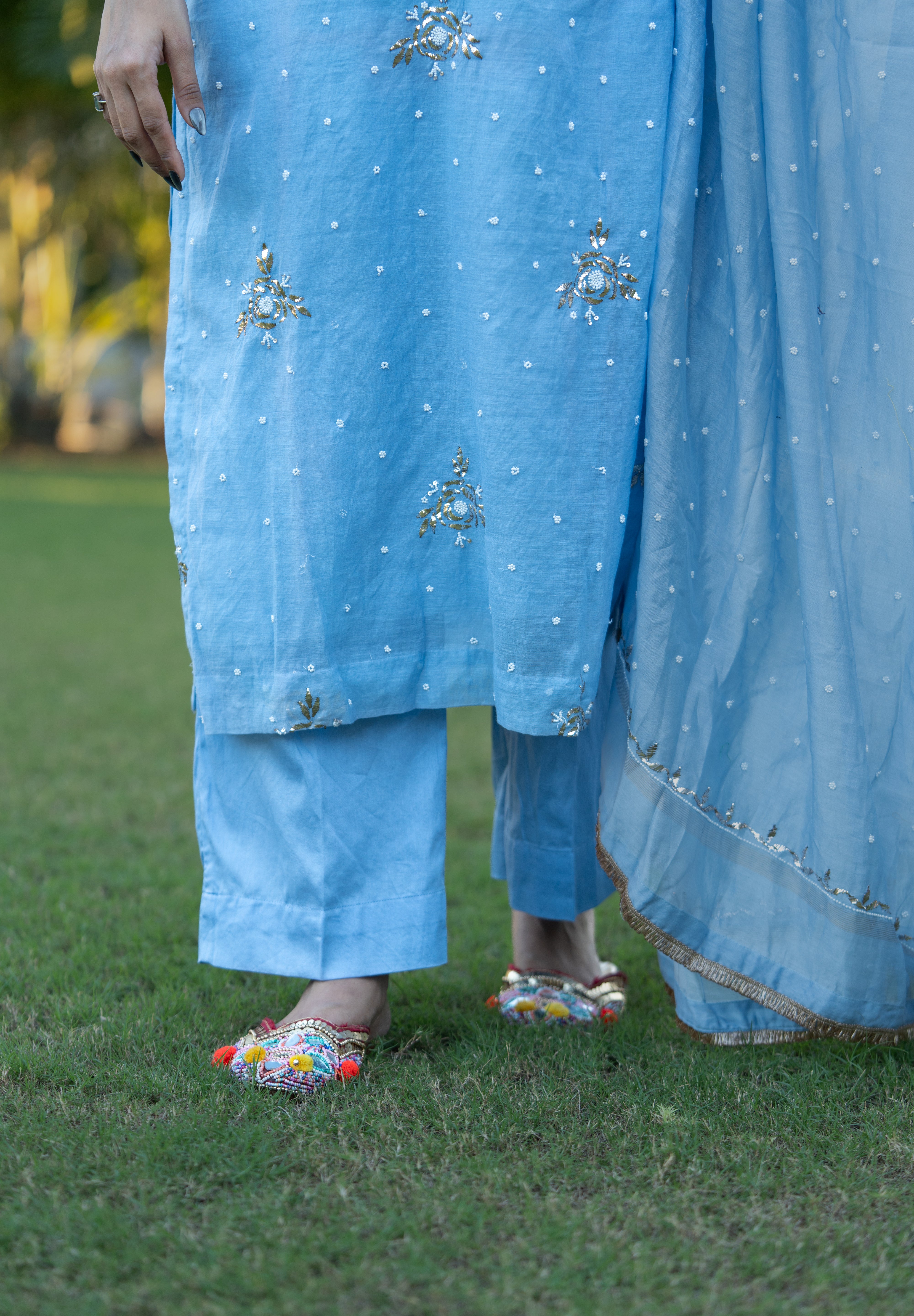 MEERA - MUKAISH SUIT SET IN ICE BLUE