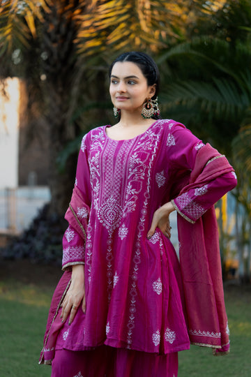 MIZBA TISSUE CHIKANKARI SET OF THREE