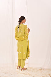 NAYAAB - CHANDERI SUIT SET IN LIME GREEN