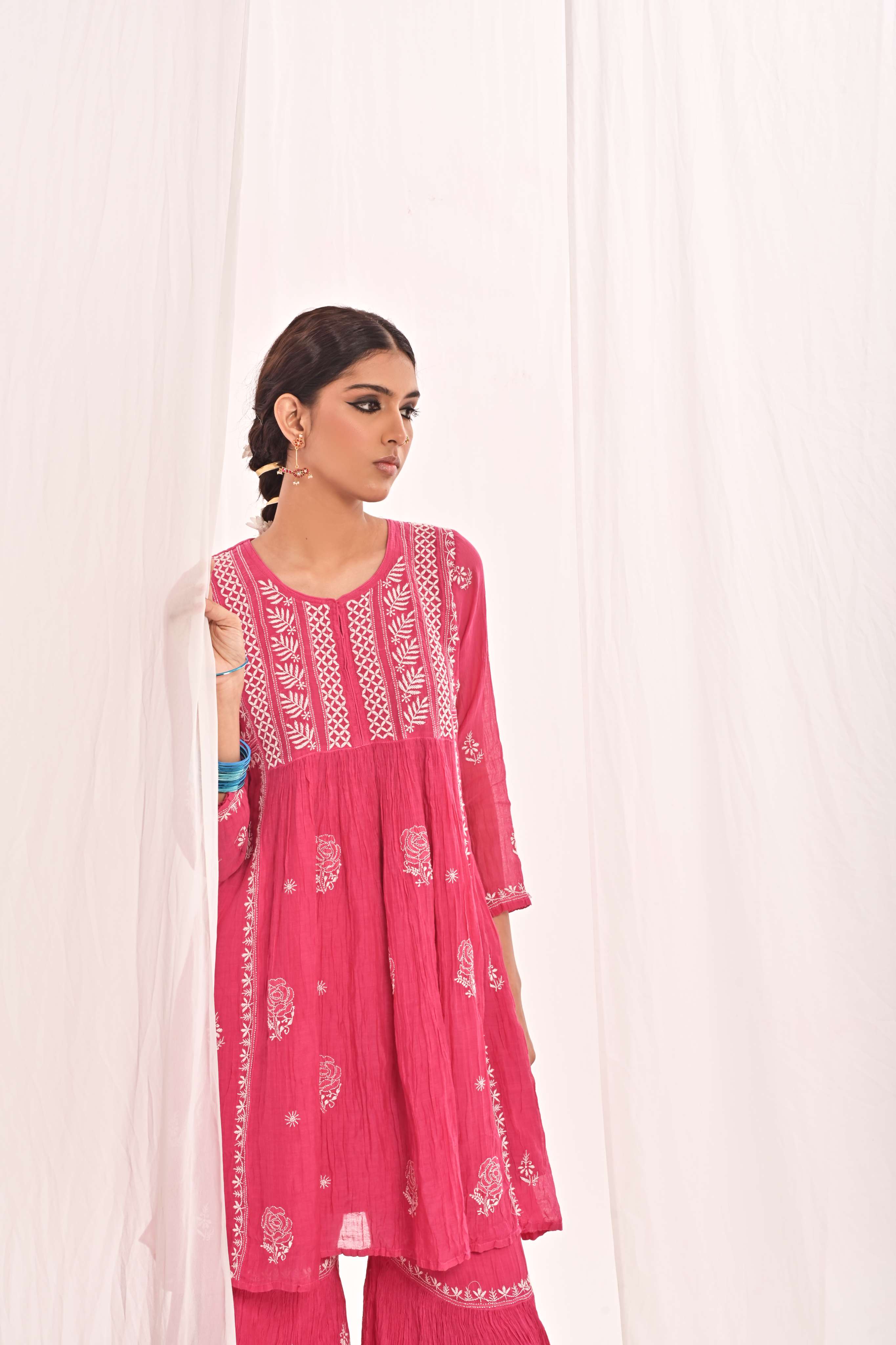 SEERAT - KURTA GHARARA SET IN FUCHSIA PINK