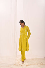 NAZAQAT - PLEATED COORD SET IN LIME
