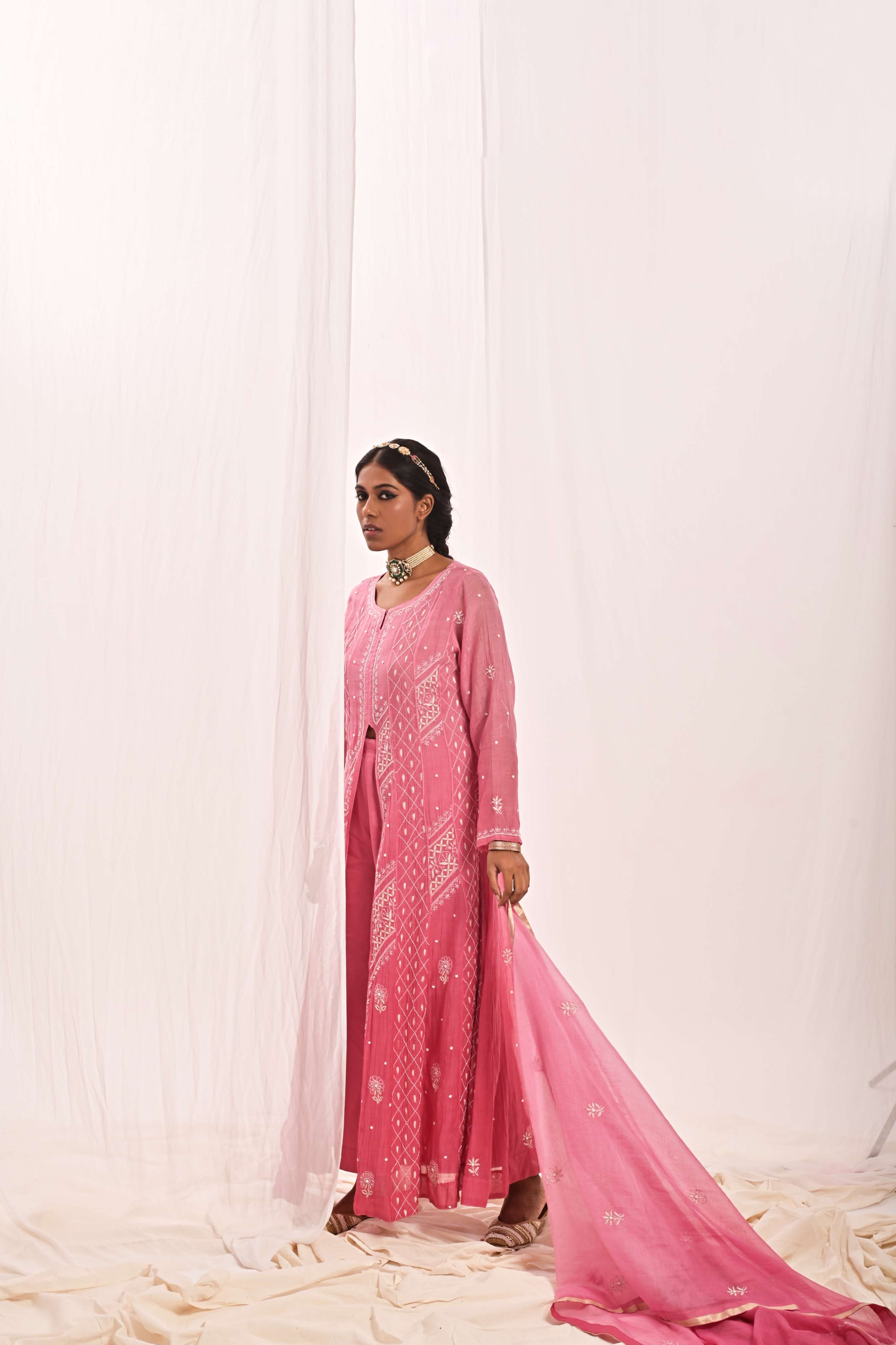 ZOYA - FRONT CUT ANARKALI SET IN PINK