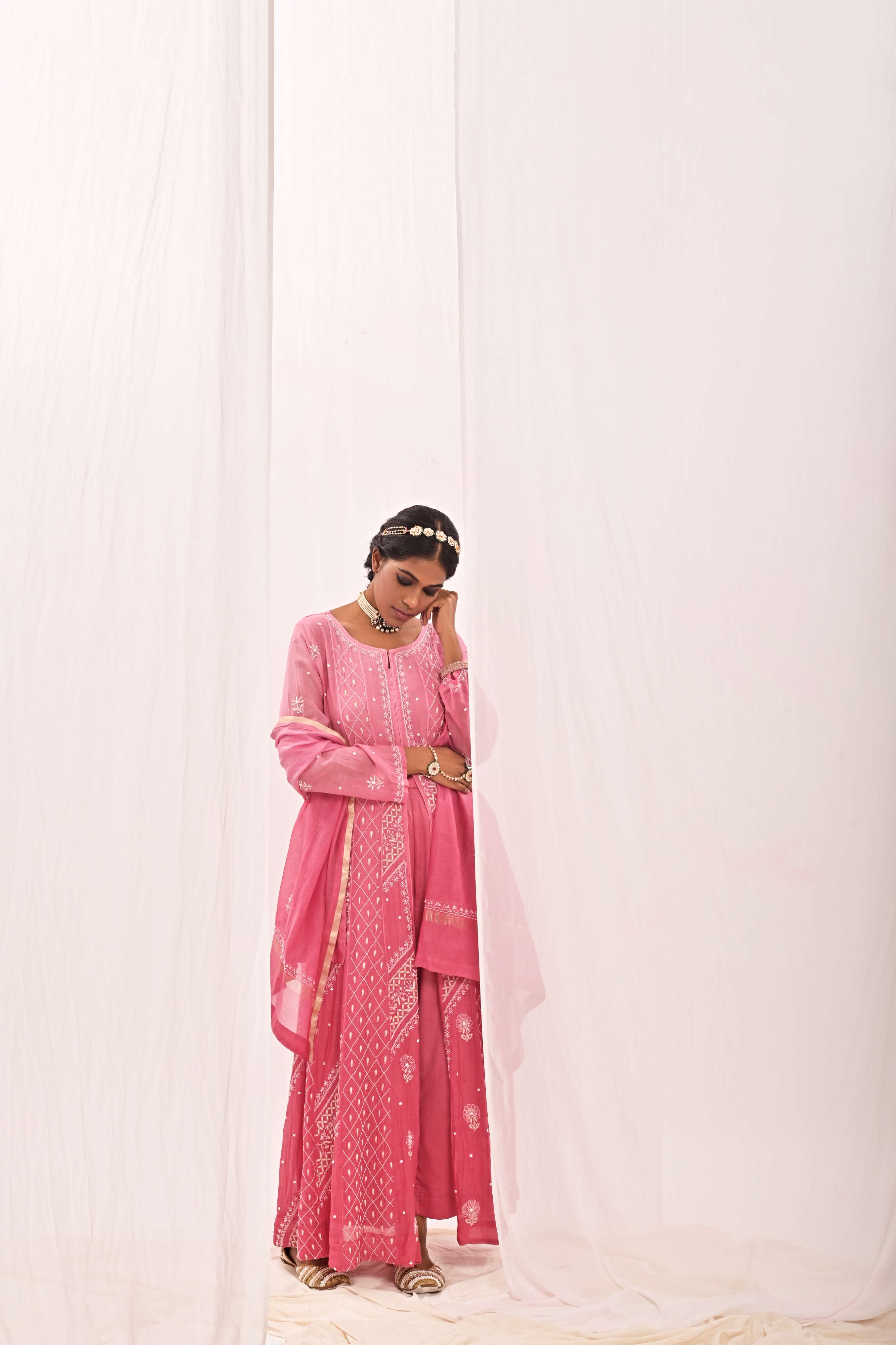 ZOYA - FRONT CUT ANARKALI SET IN PINK