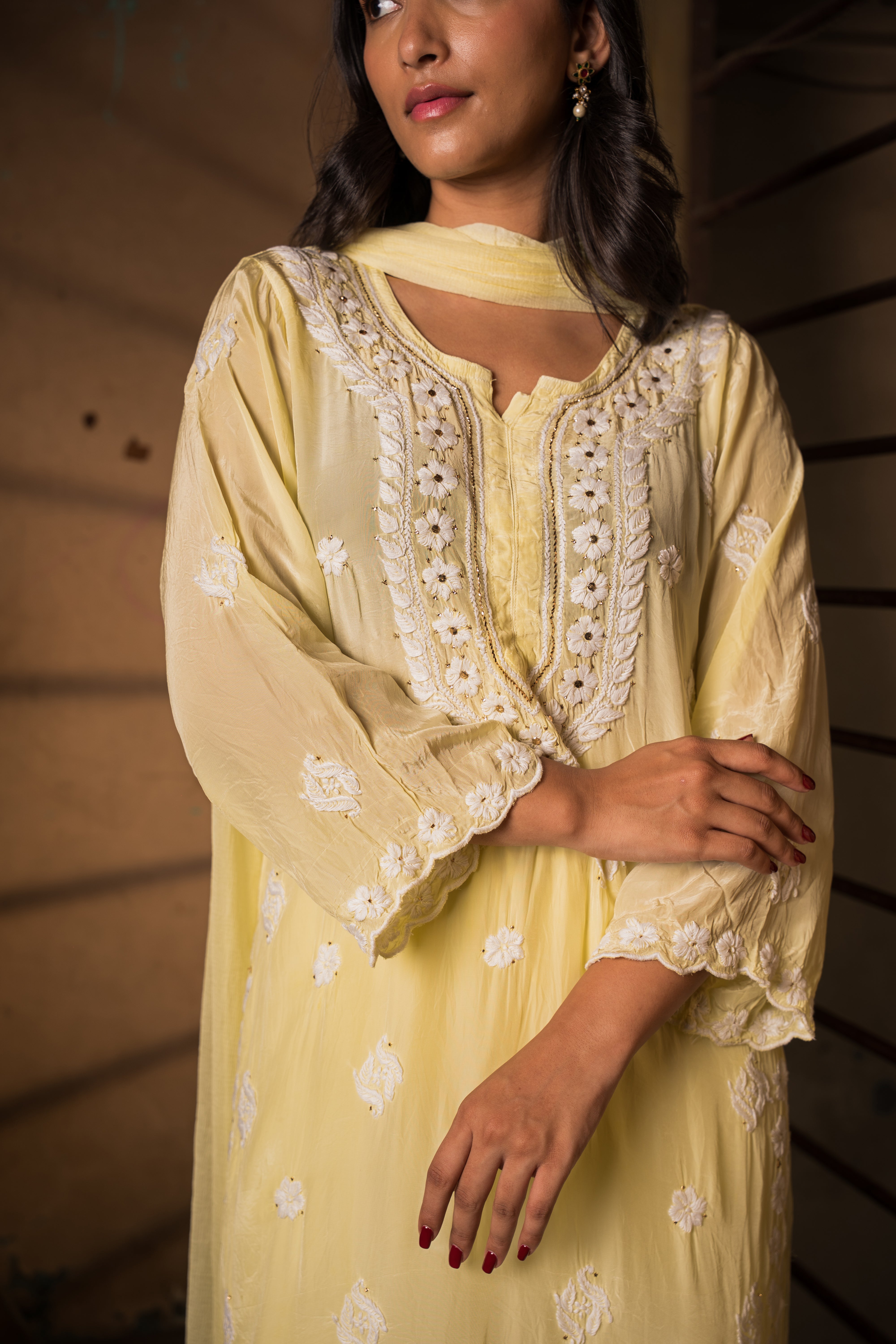 NOORIZA CREPE CHIKANKARI SET OF THREE