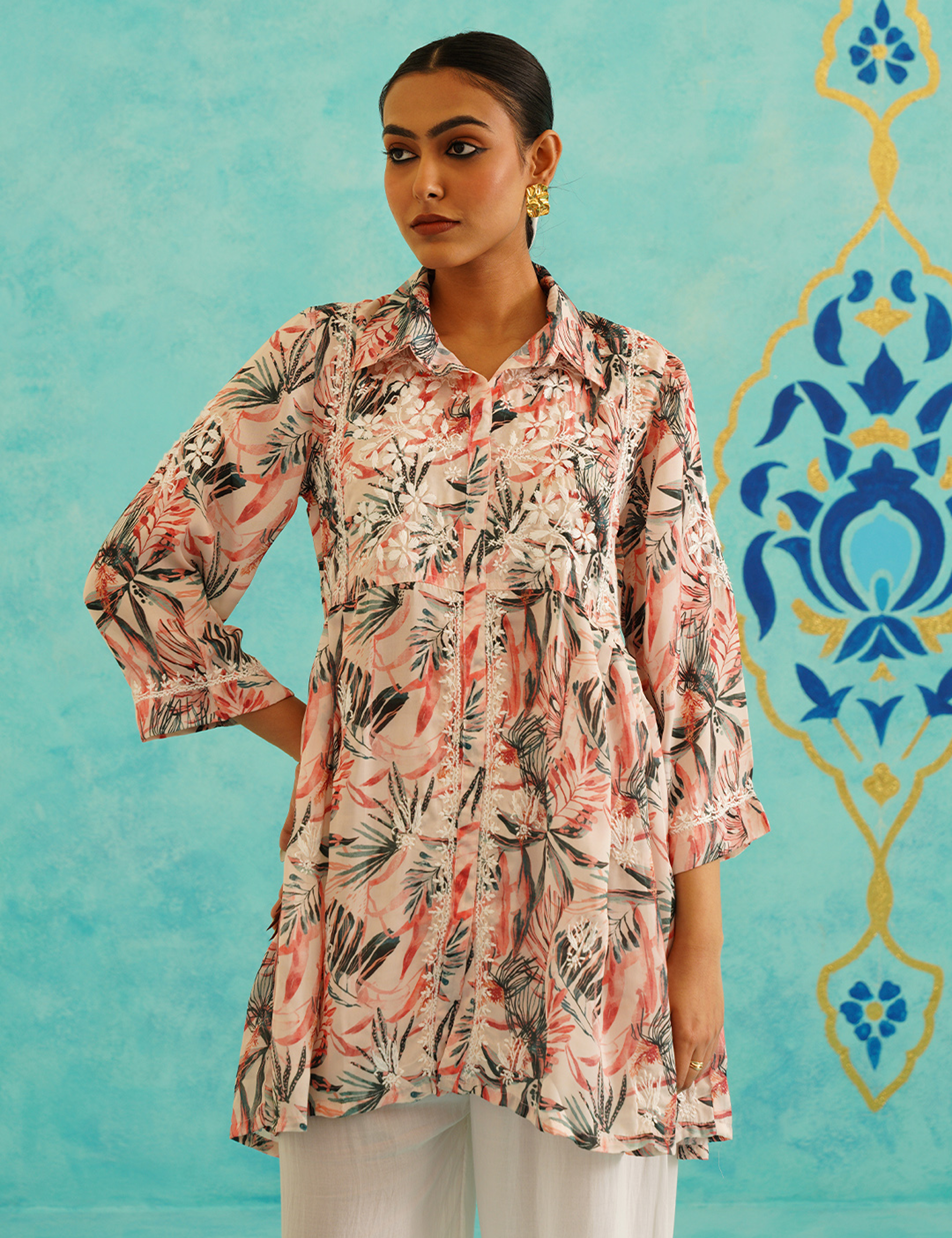 Rumani Chikankari Kurta in Red