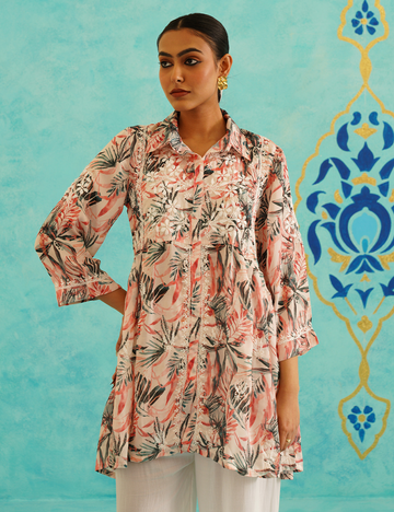 Rumani Chikankari Kurta in Red