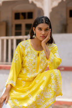 Load image into Gallery viewer, &#39;AAYAT&#39; CHIKAN MODAL KURTI PALAZZO SET IN YELLOW

