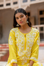Load image into Gallery viewer, &#39;AAYAT&#39; CHIKAN MODAL KURTI PALAZZO SET IN YELLOW
