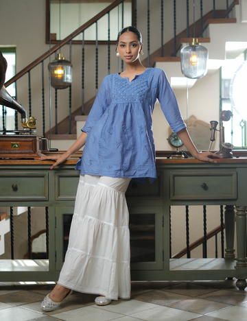 Zaara Kurti in ice blue with chikankari