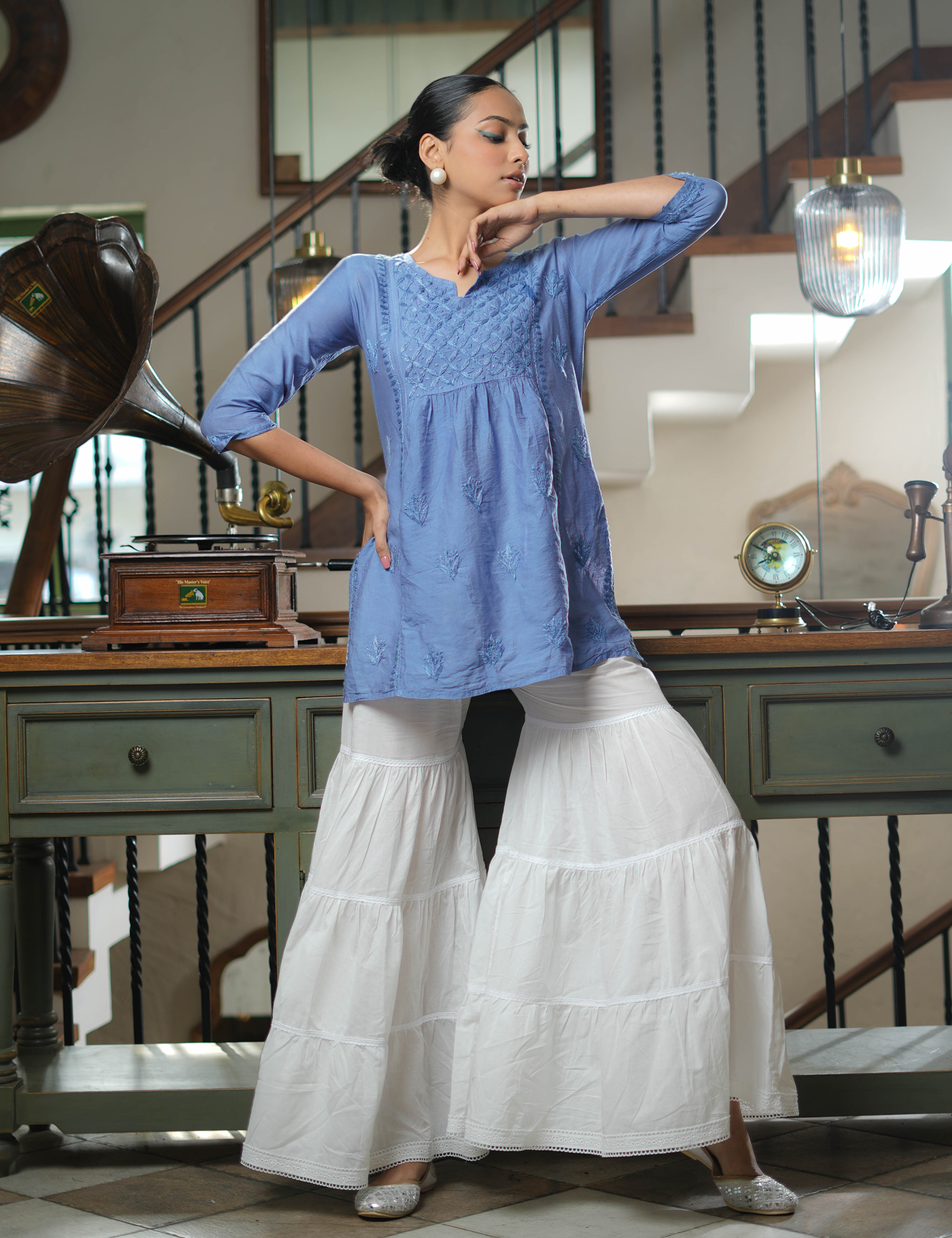 Zaara Kurti in ice blue with chikankari