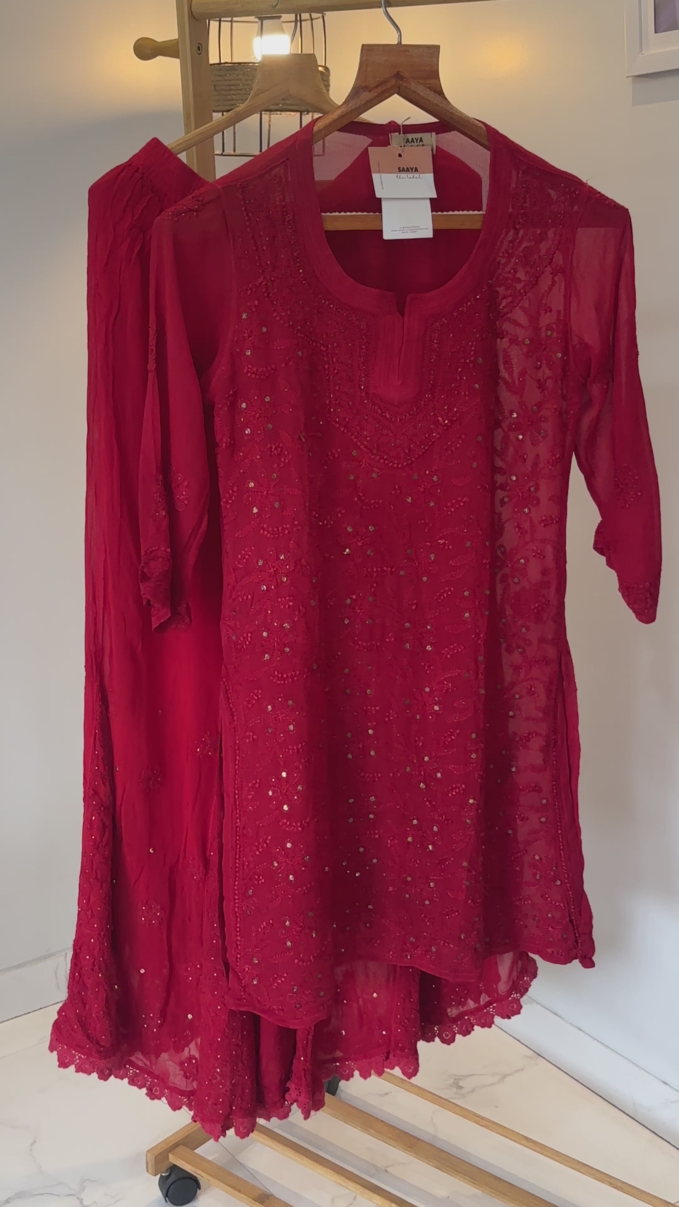 'NIKKHAT' CHIKANKARI SET IN DEEP RED
