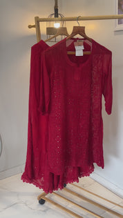 'NIKKHAT' CHIKANKARI SET IN DEEP RED