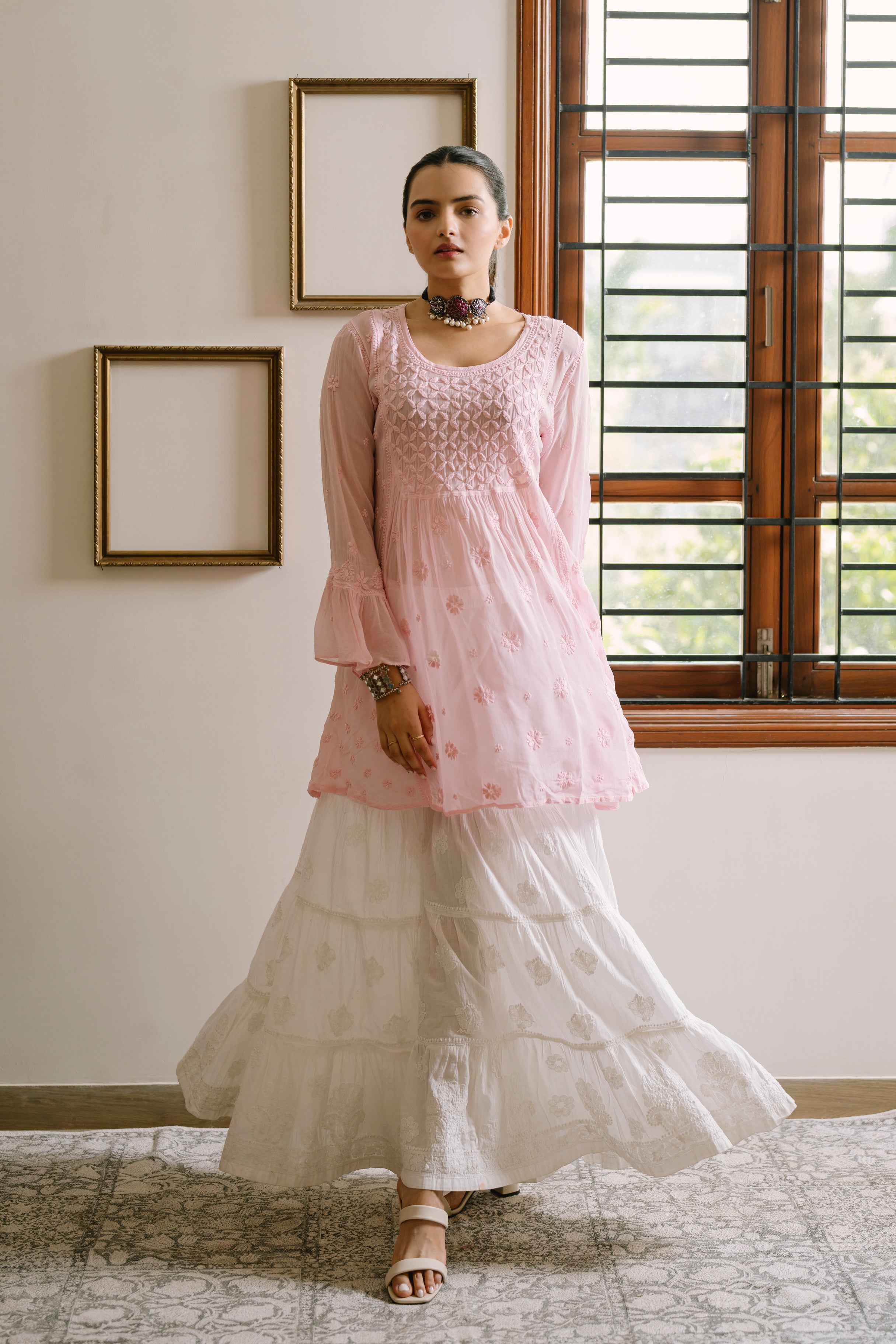 COTTON CHIKAN LAYERED GHARARA