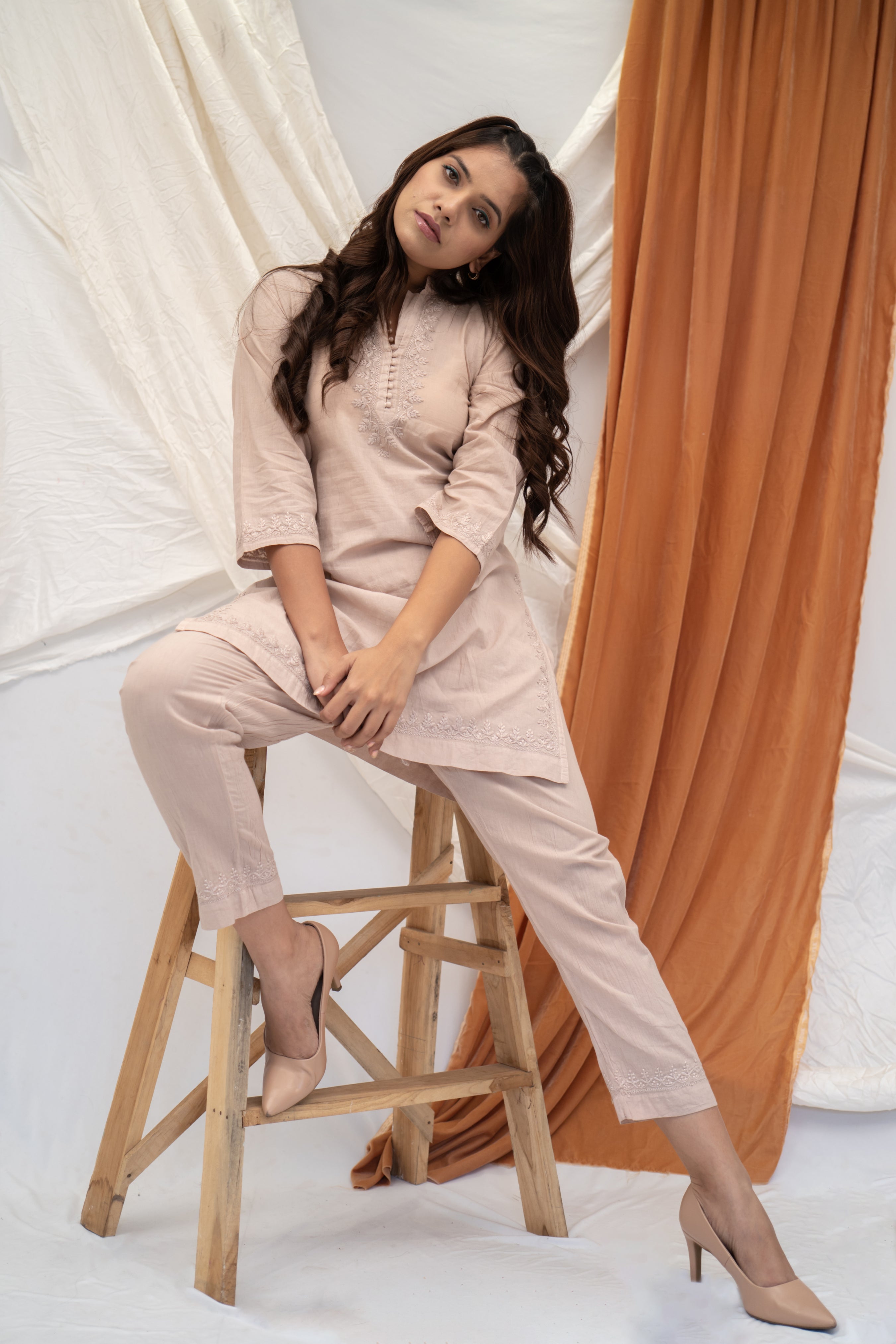 'ALIZEY' CHIKAN CO-ORD IN BEIGE