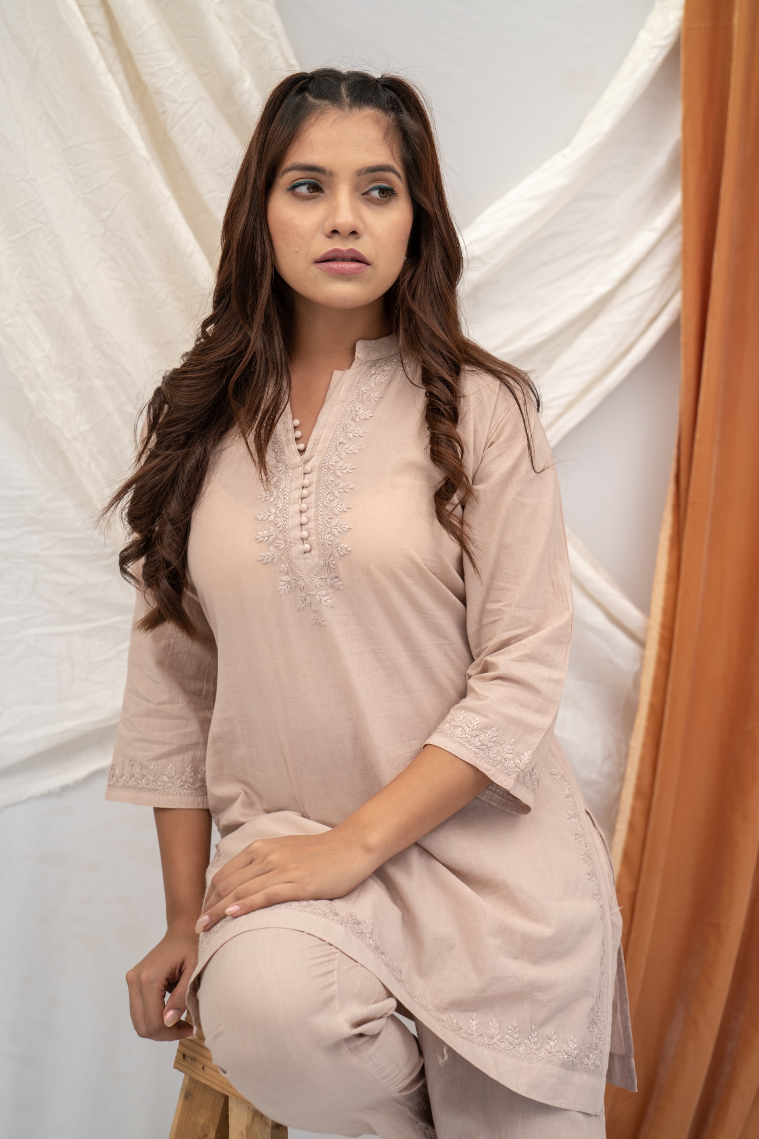 'ALIZEY' CHIKAN CO-ORD IN BEIGE