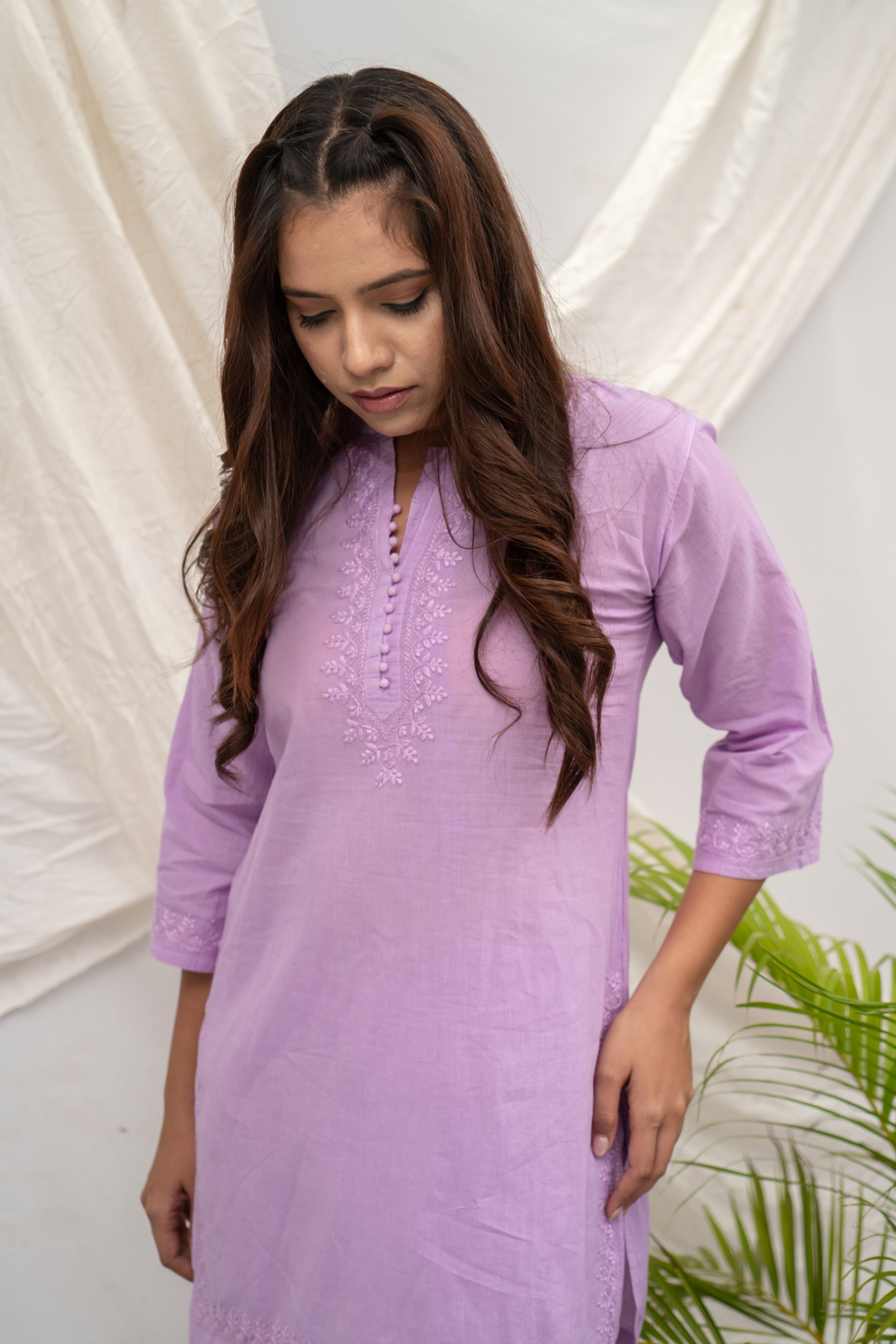 KAJAL AGARWAL IN 'ALIZEY' CHIKAN CO-ORD SET IN LILAC
