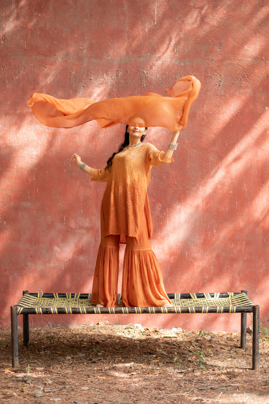 'NIKKHAT' CHIKAN MUKAISH - set of 3 in 'rust ombre'