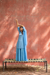 'NIKKHAT' CHIKAN MUKAISH- set of 3 in shade of blue