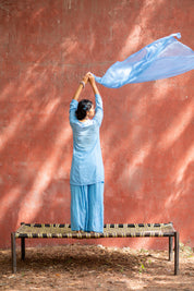 'NIKKHAT' CHIKAN MUKAISH- set of 3 in shade of blue