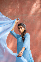 Load image into Gallery viewer, &#39;NIKKHAT&#39; CHIKAN MUKAISH- set of 3 in shade of blue
