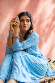 'NIKKHAT' CHIKAN MUKAISH- set of 3 in shade of blue