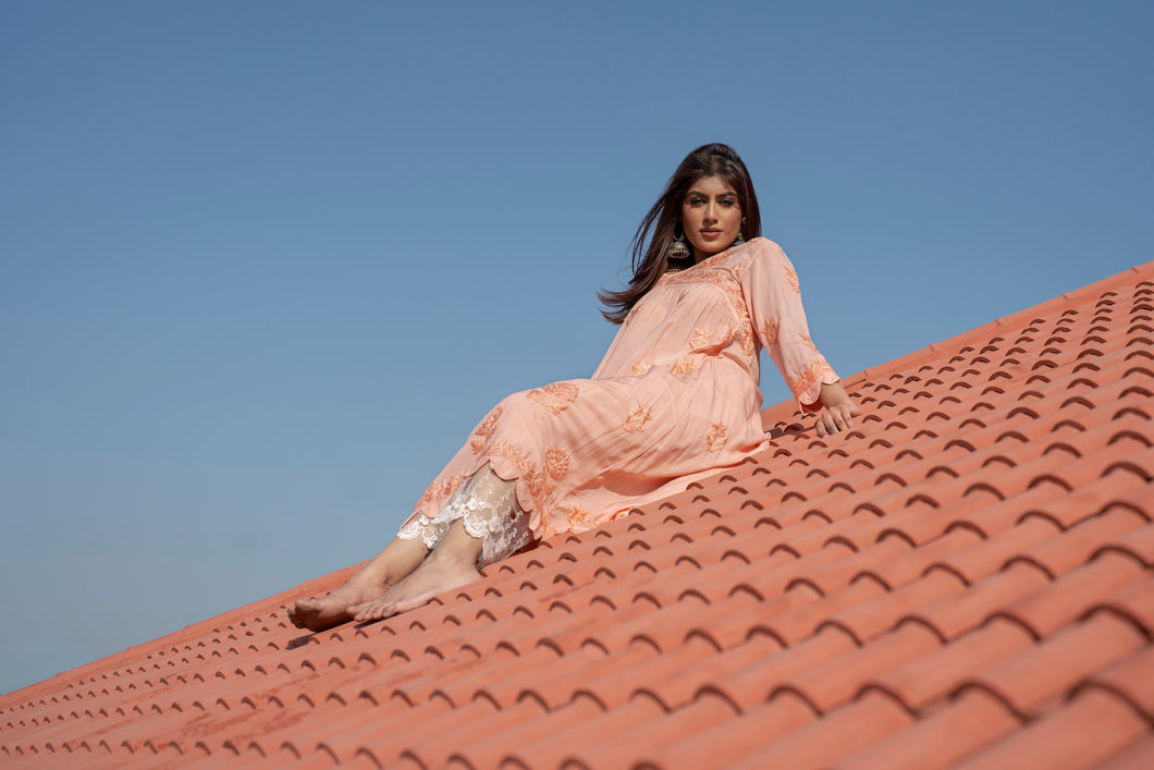 ‘GUL’ MODAL CHIKANKARI KURTA PALAZZO SET IN PEACH