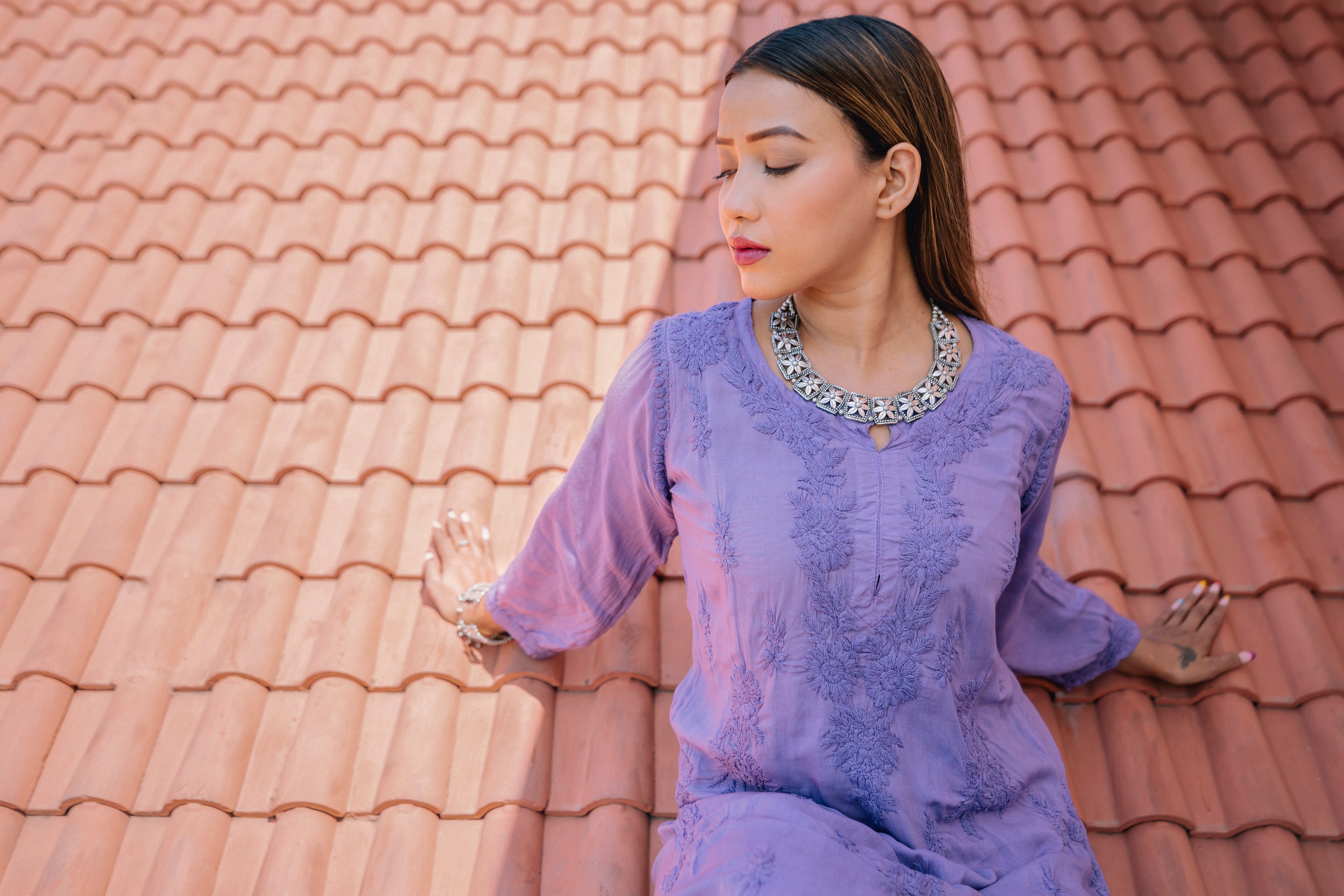 'MEHER' SET OF KURTA AND PALAZZO IN LILAC