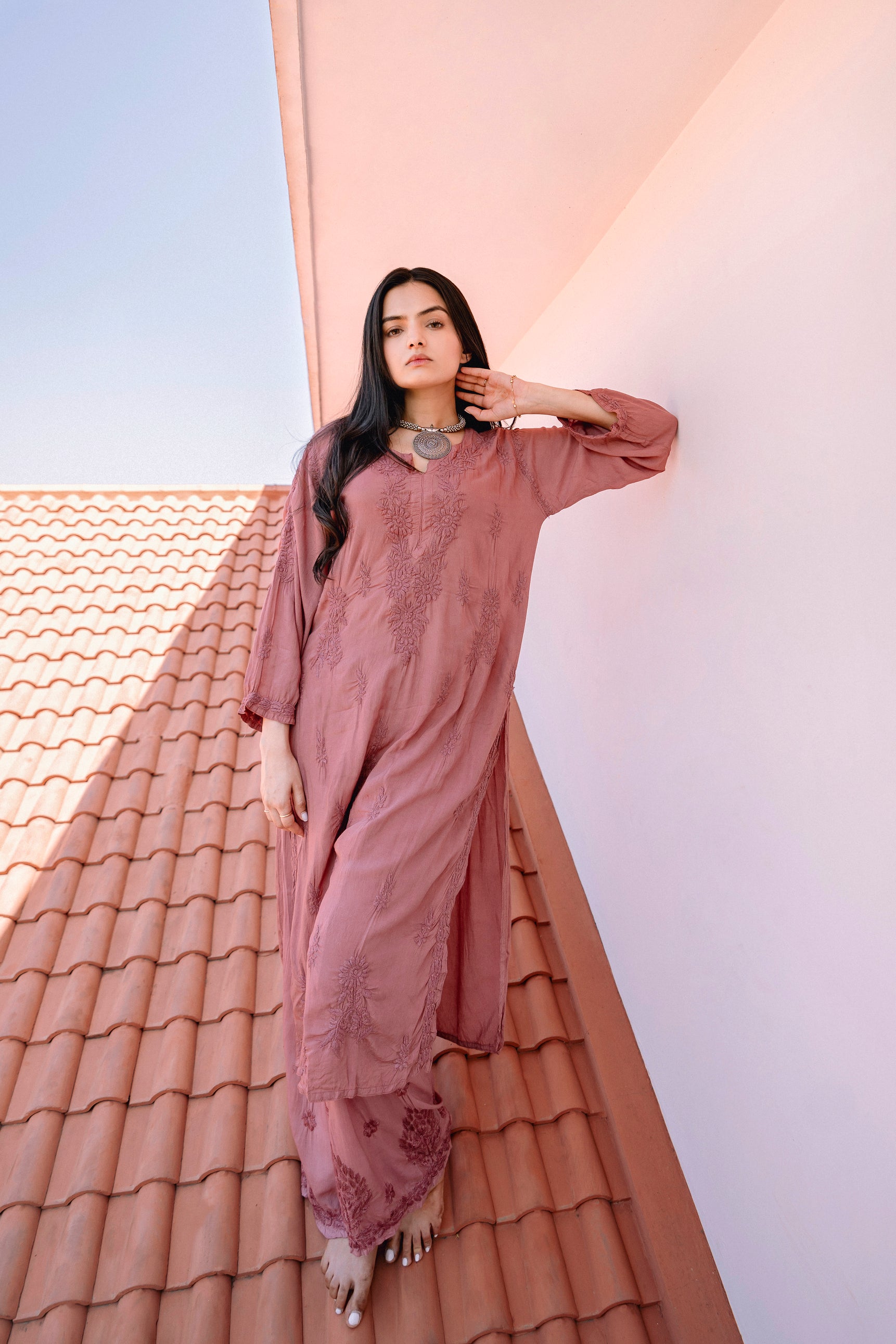 RASHAMI DESAI IN 'MEHER' SET OF KURTA AND PALAZZO IN MAUVE