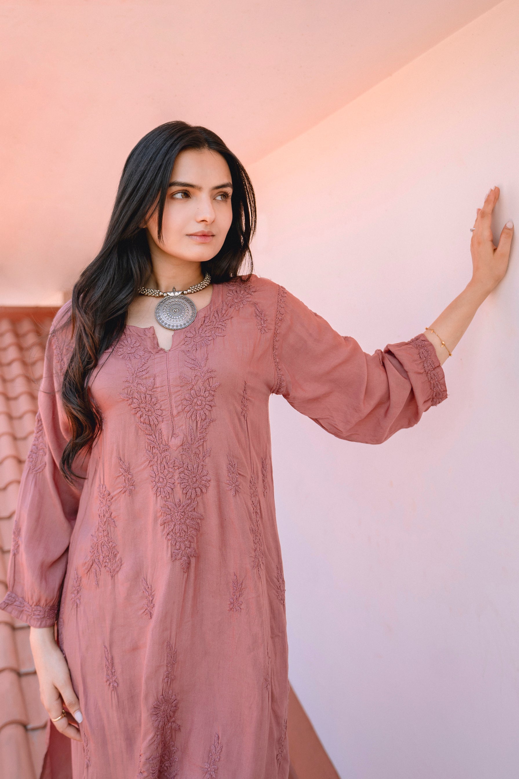 RASHAMI DESAI IN 'MEHER' SET OF KURTA AND PALAZZO IN MAUVE