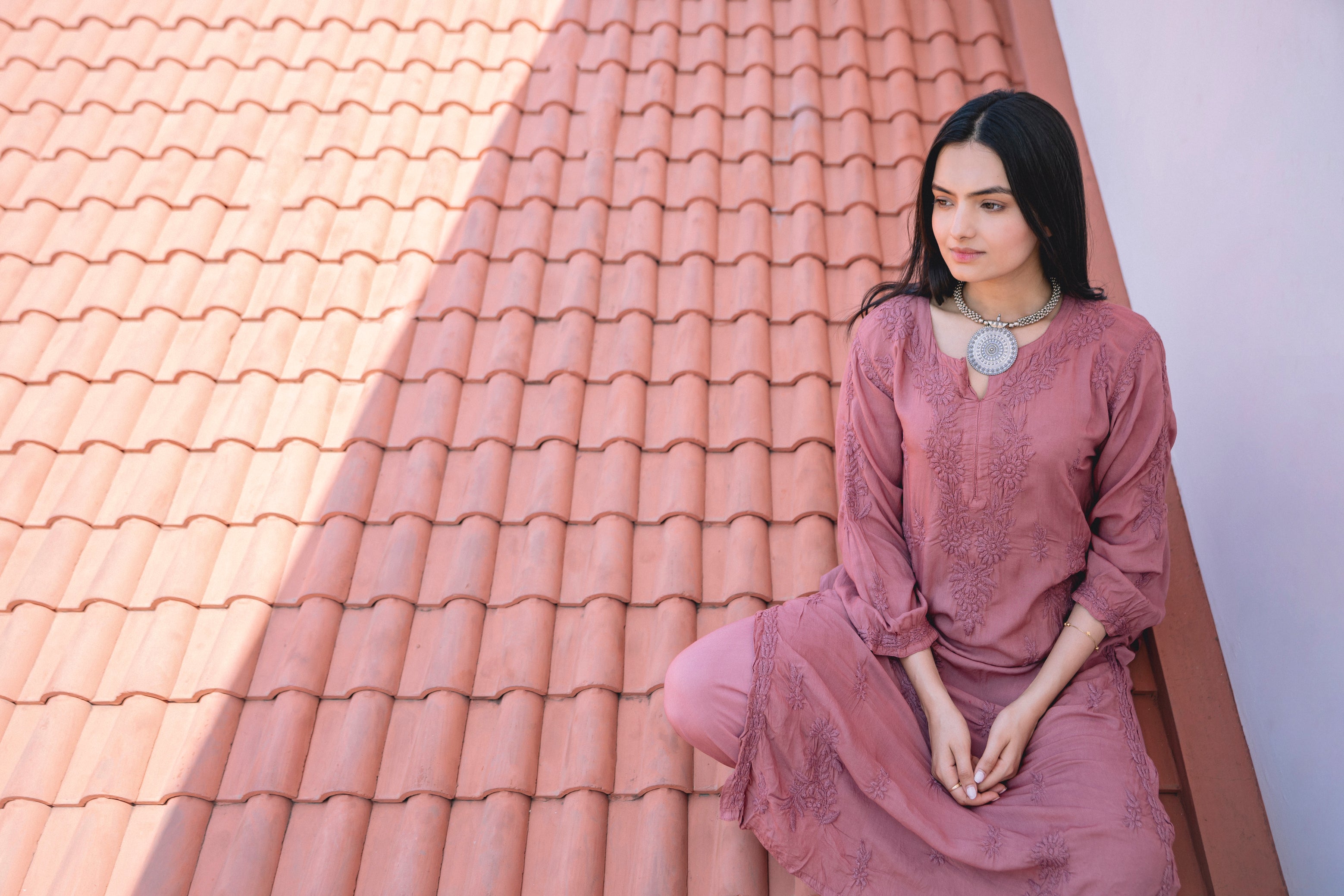 RASHAMI DESAI IN 'MEHER' SET OF KURTA AND PALAZZO IN MAUVE